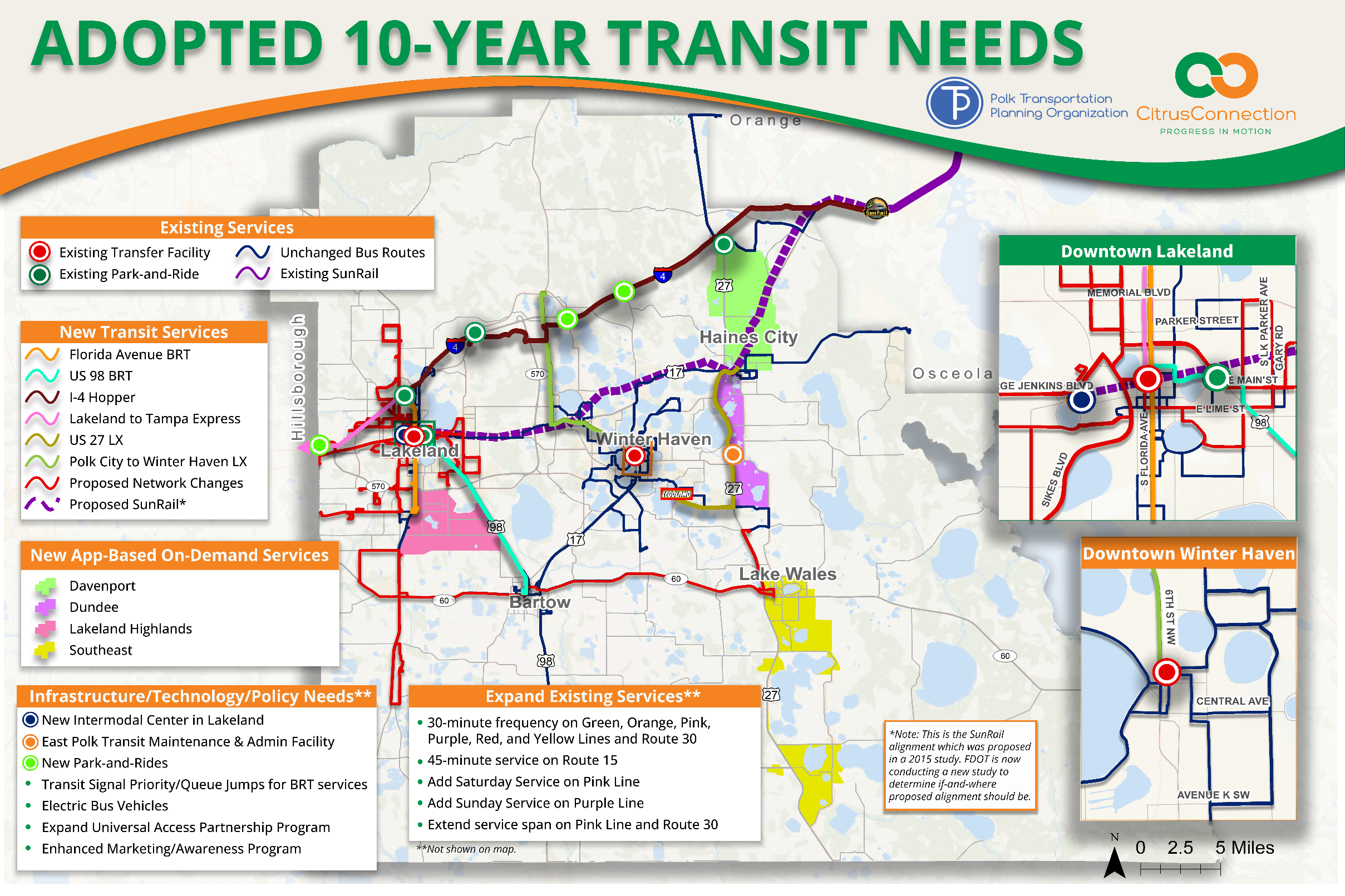 Map of 10 year transit needs for Polk County