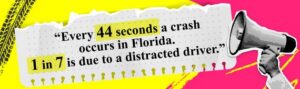 Estadísticas sobre la conducción distraída en Florida que muestran la frecuencia de los accidentes y el porcentaje de los causados por conductores distraídos.